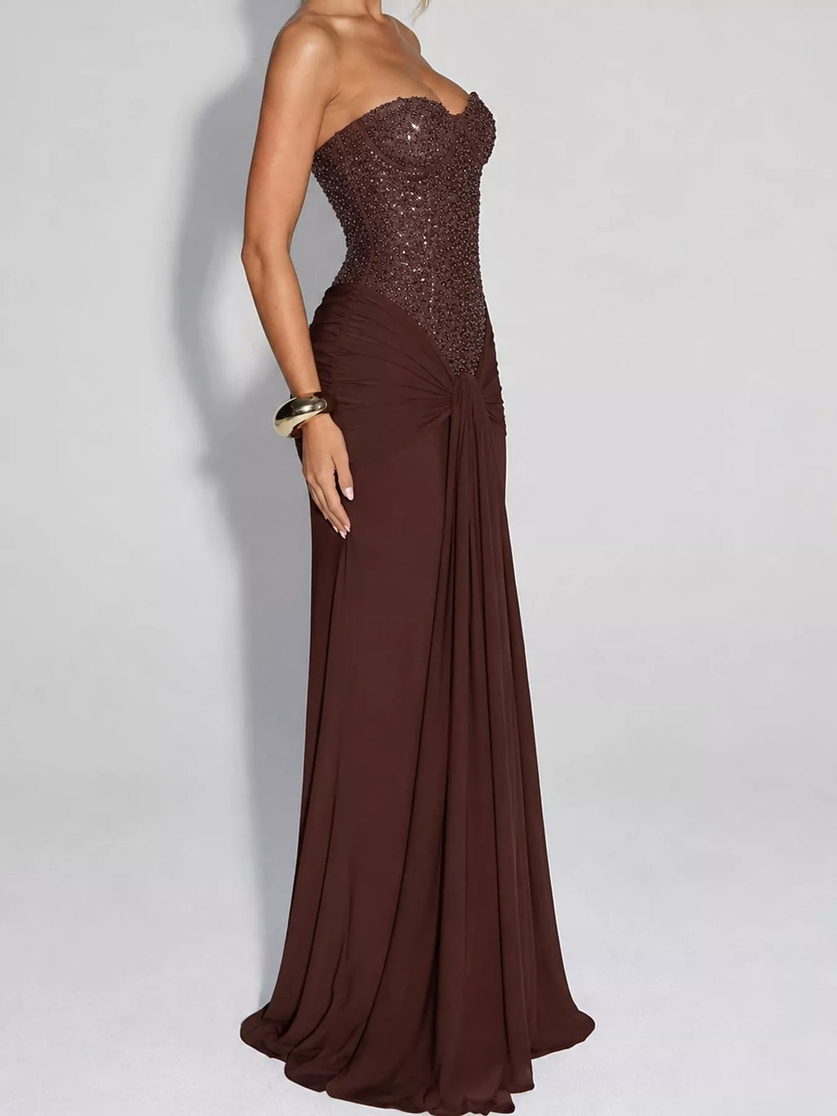 Strapless Sequin Corset Maxi Dress