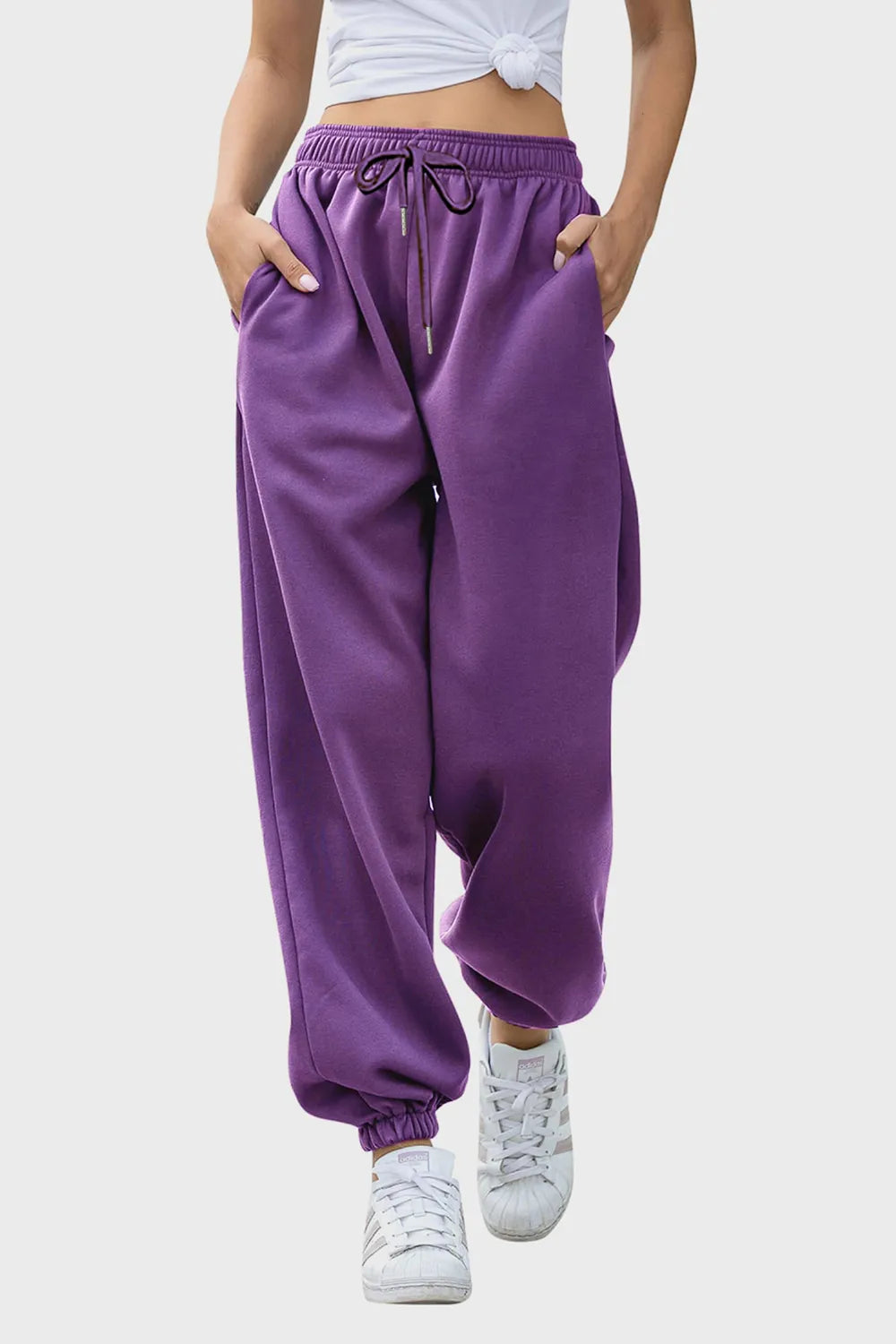 Tie-Waist Joggers with Pockets in Rich Hues by K&L