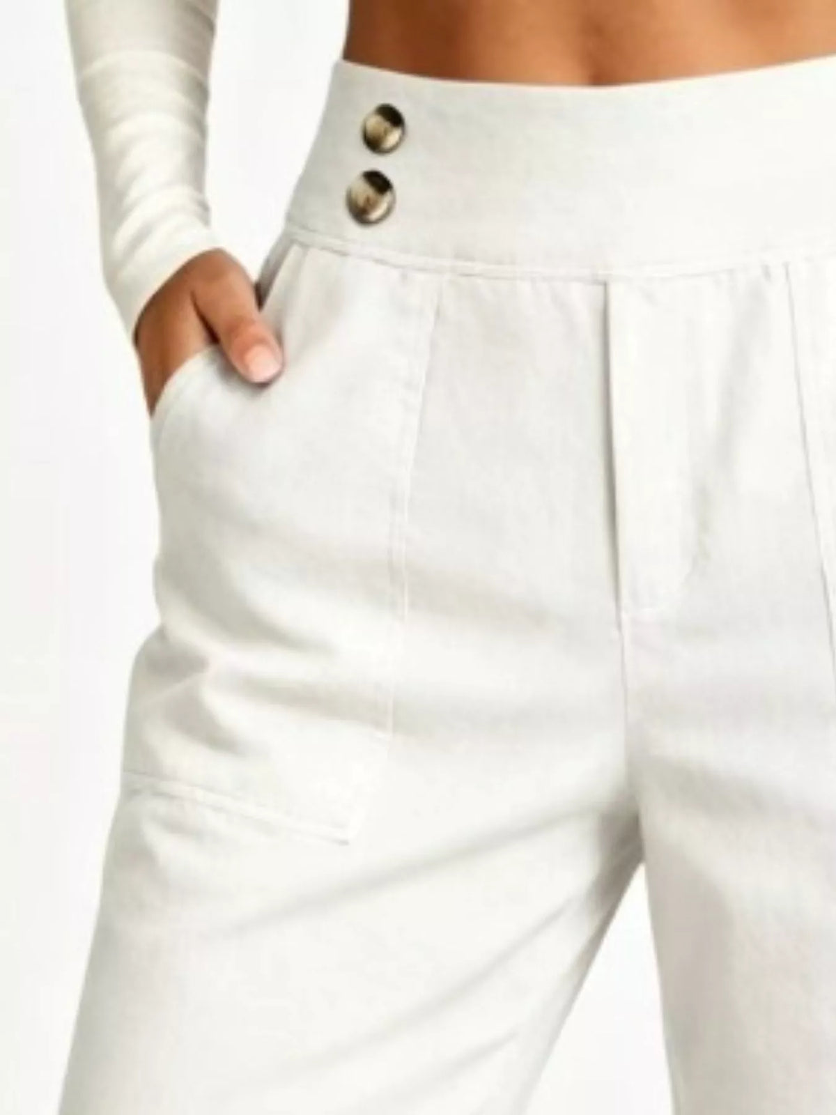 High-Waisted Button-Detail Cropped Pants