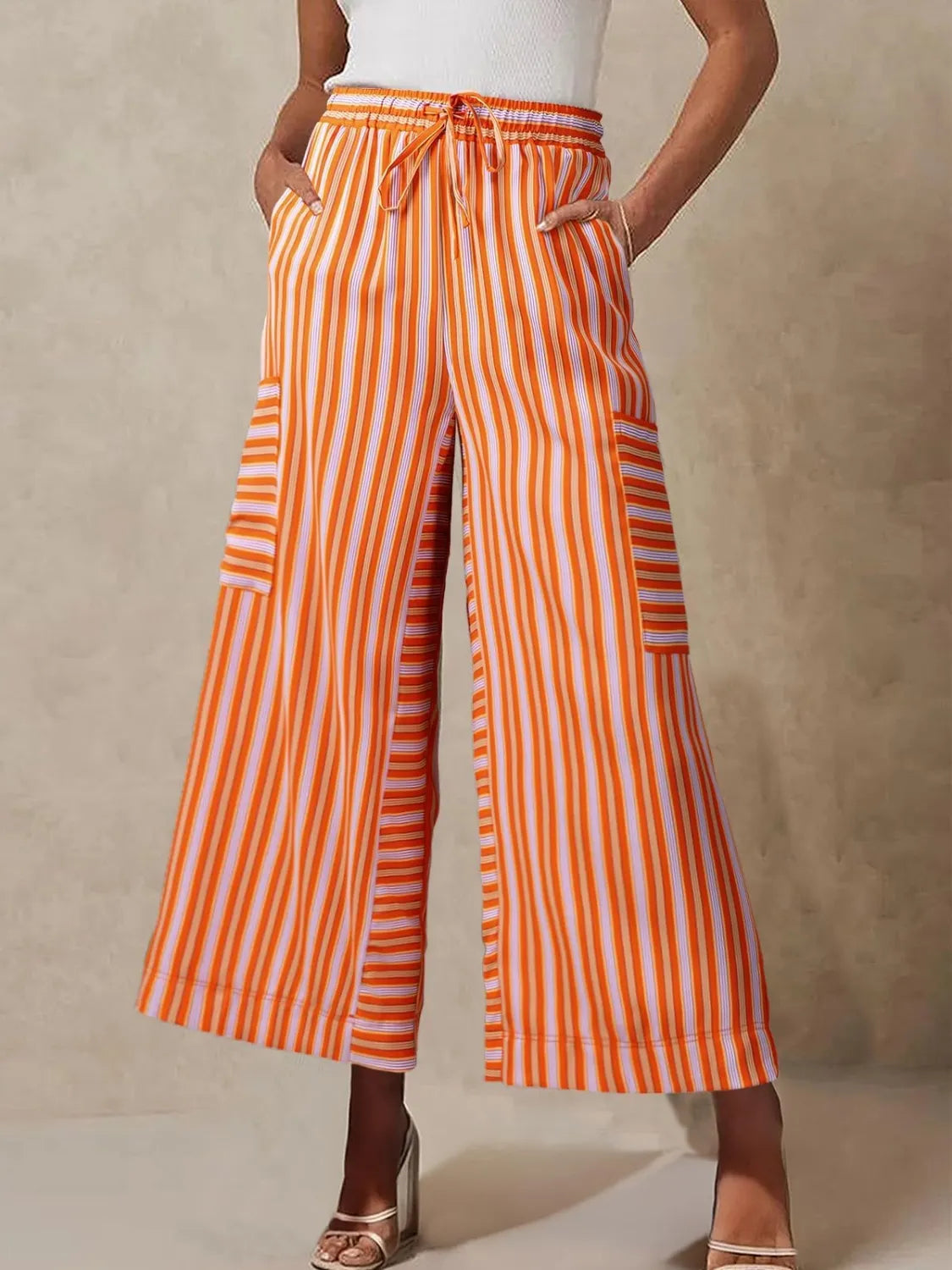 Contrast Striped Wide Leg Pants