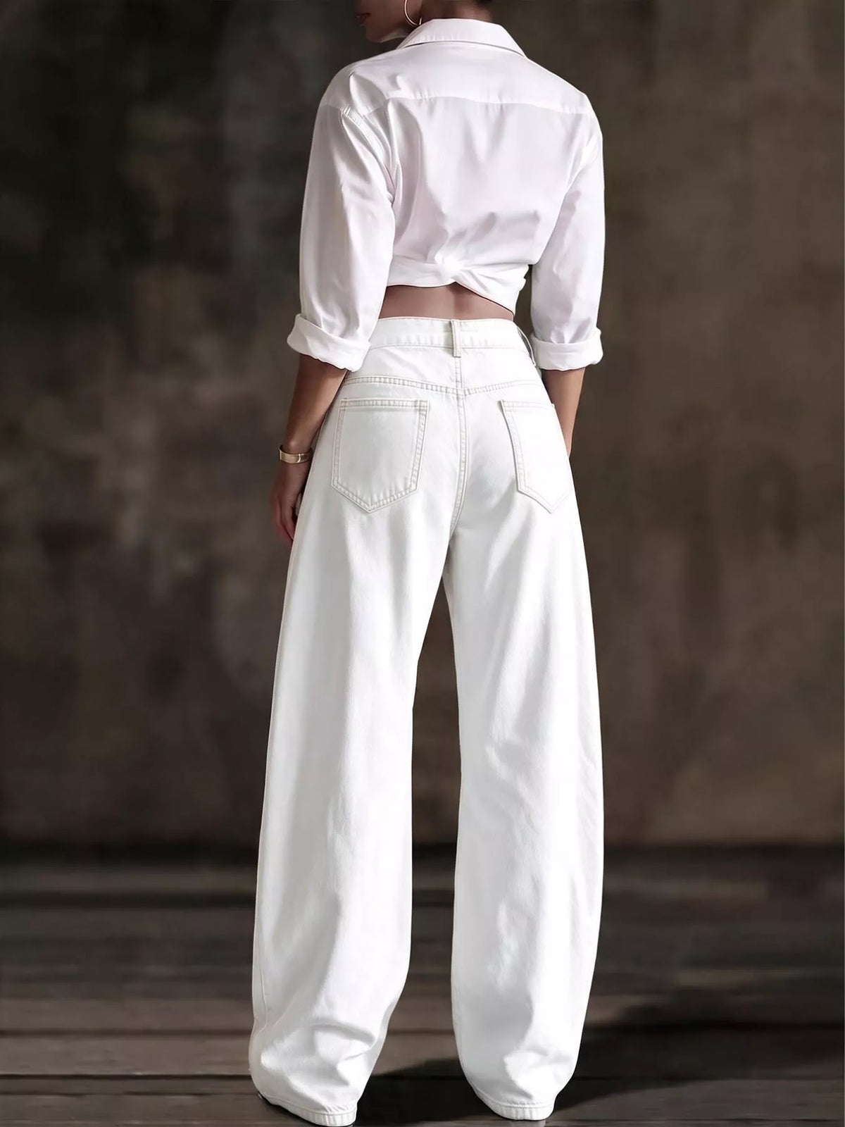 Decorative Button Wide Leg Jeans