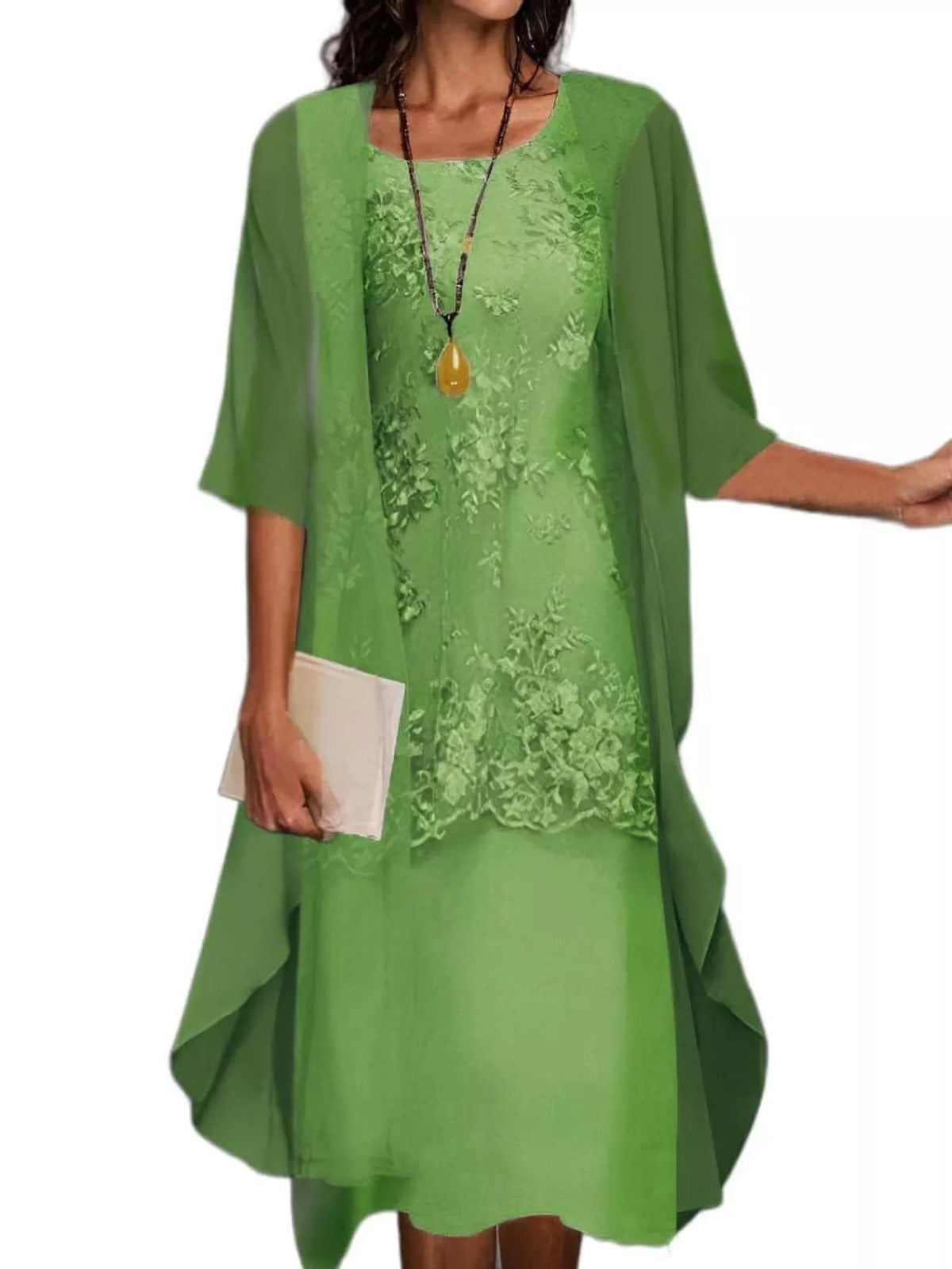 Lace Overlay Dress and Chiffon Cardigan Set