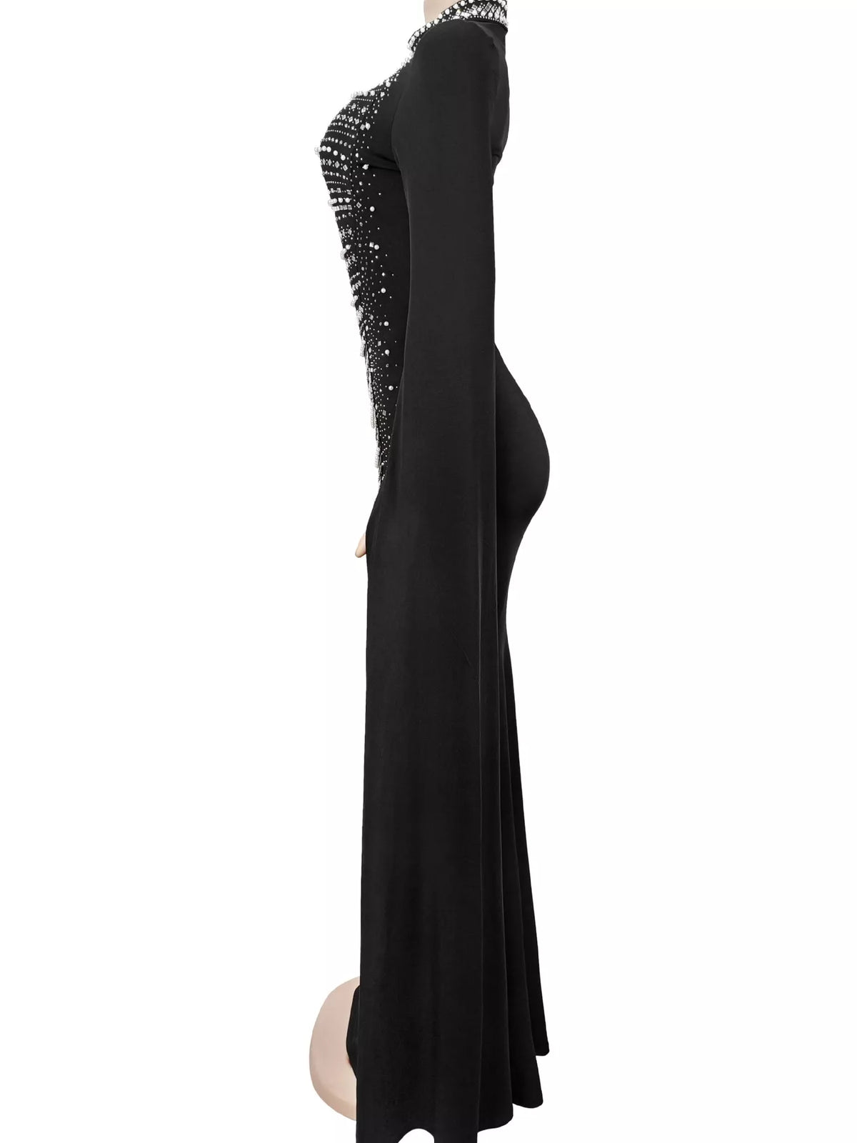 Rhinestone Cape Sleeve Maxi Dress in Black
