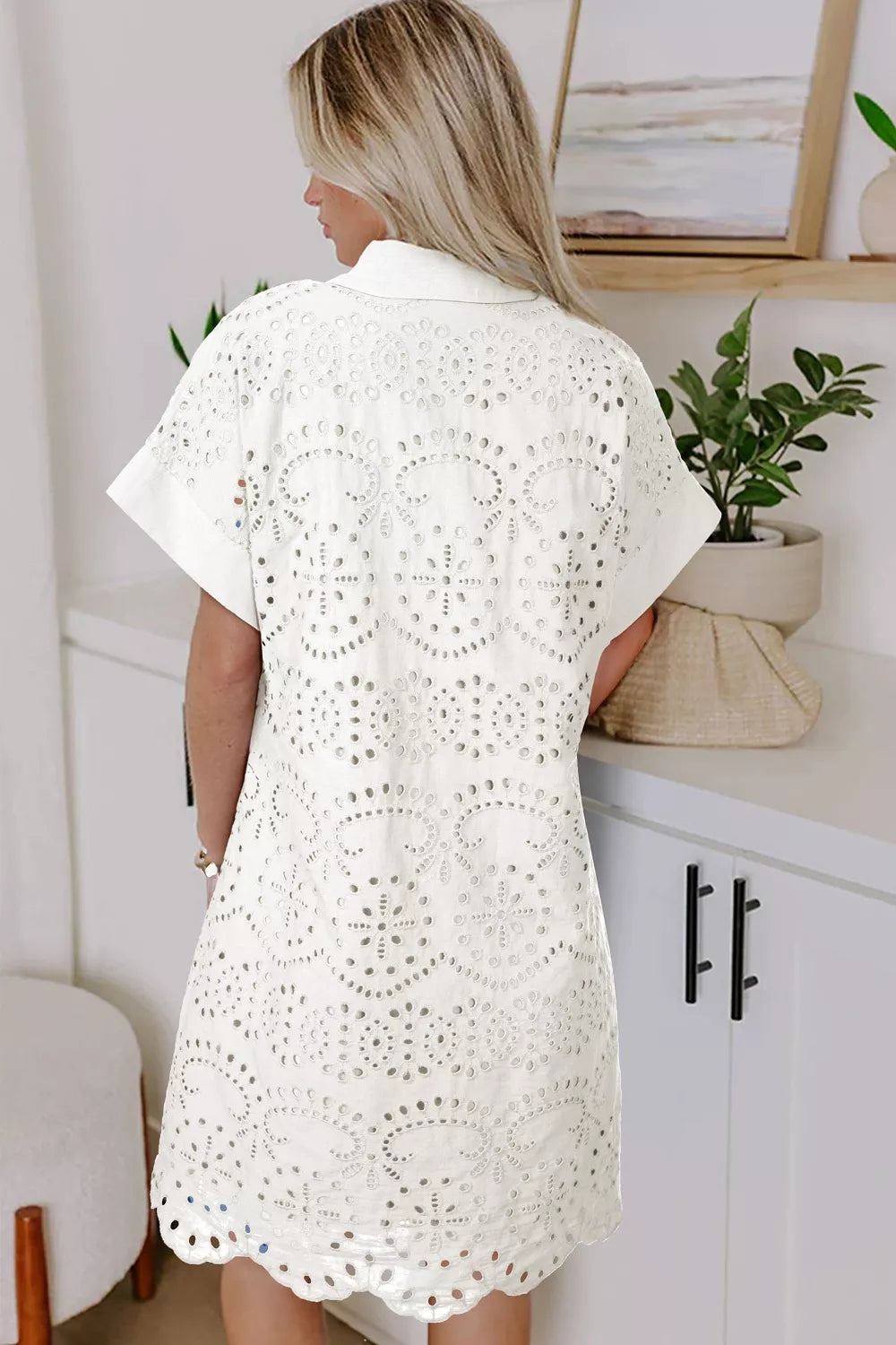 Eyelet Embroidered T-Shirt Mini Dress in White
