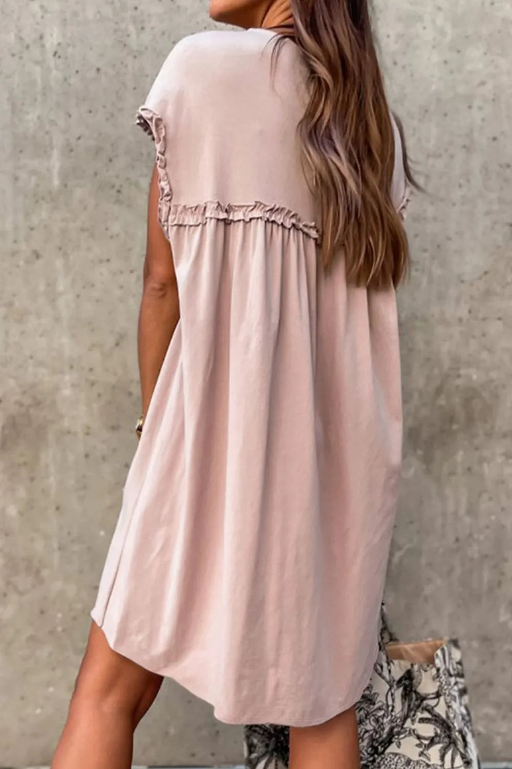 Frilled Trim Mini Dress in Dusty Pink