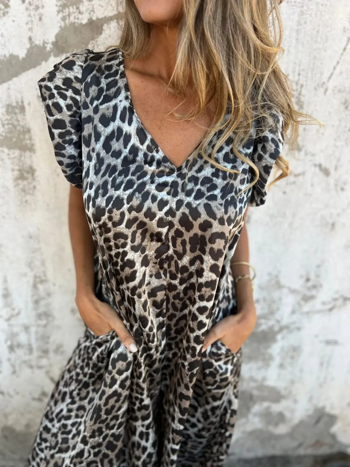 V-Neck Cap Sleeve Wide Leg Jumpsuit