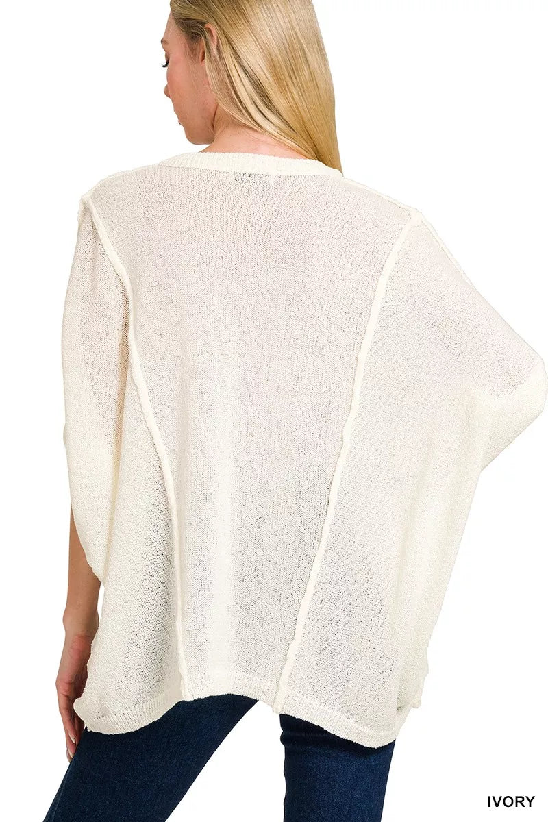 Zenana Drop Shoulder Knit Top in Ivory