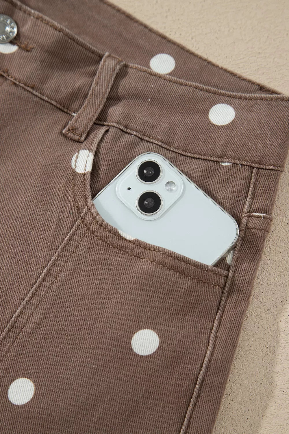 Polka Dot Print Barrel Jeans in Dark Brown