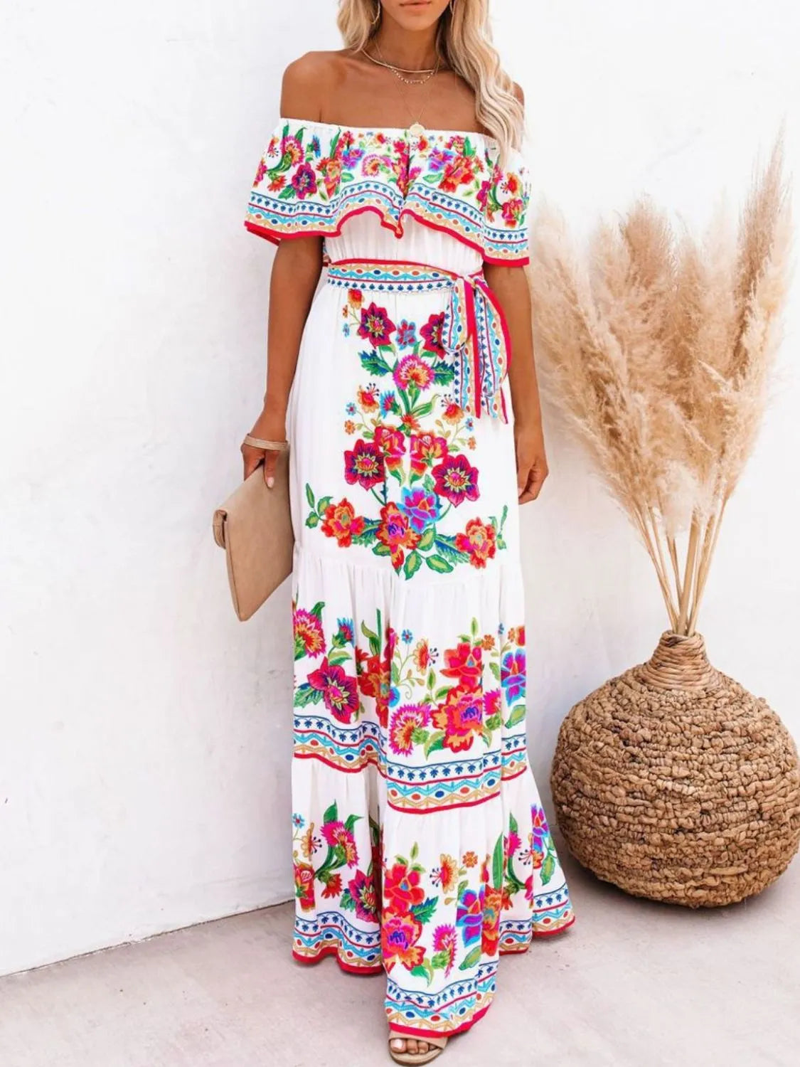 Floral Off-Shoulder Ruffle Maxi Dress
