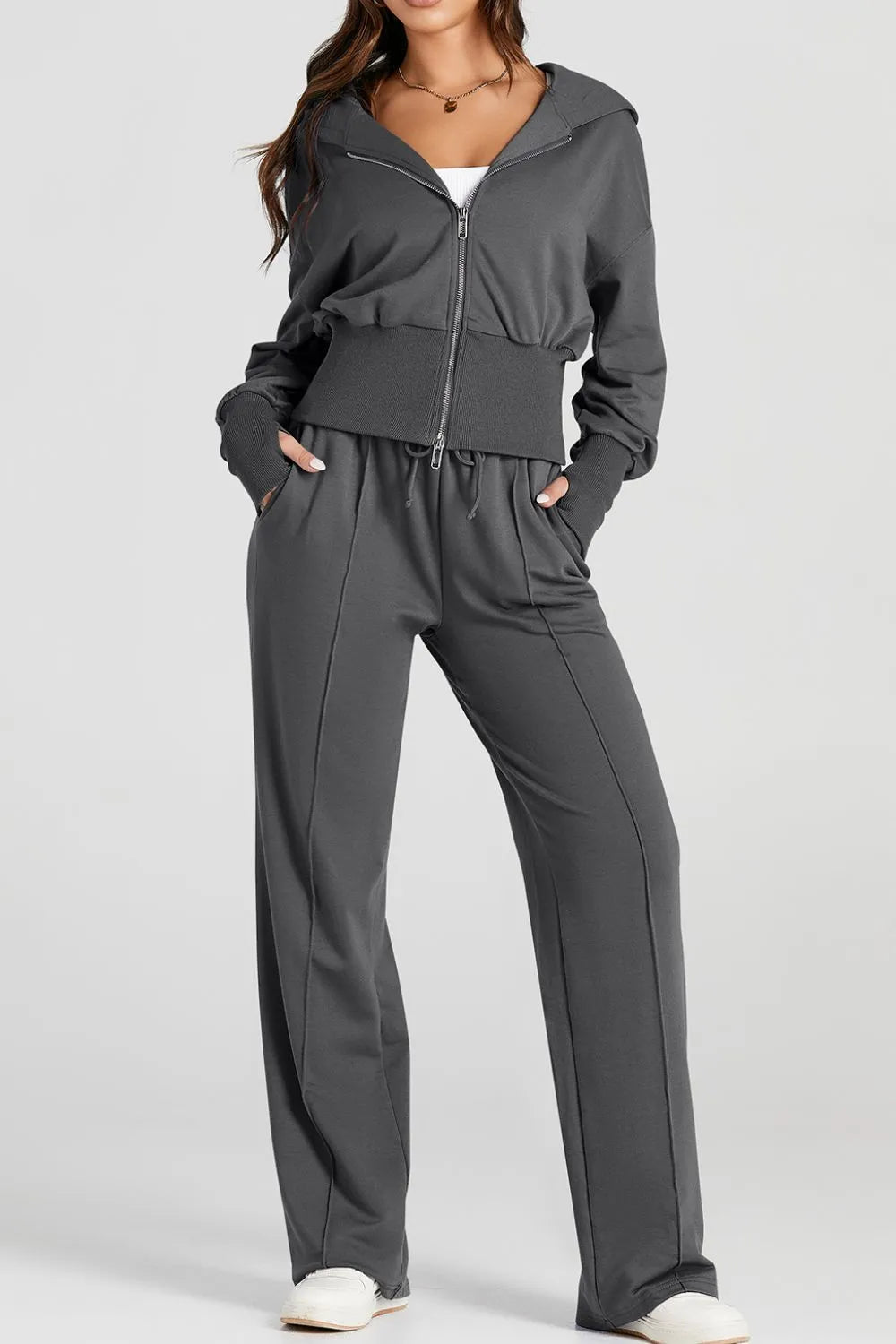 Zip-Up Hoodie and Drawstring Pants Active Set