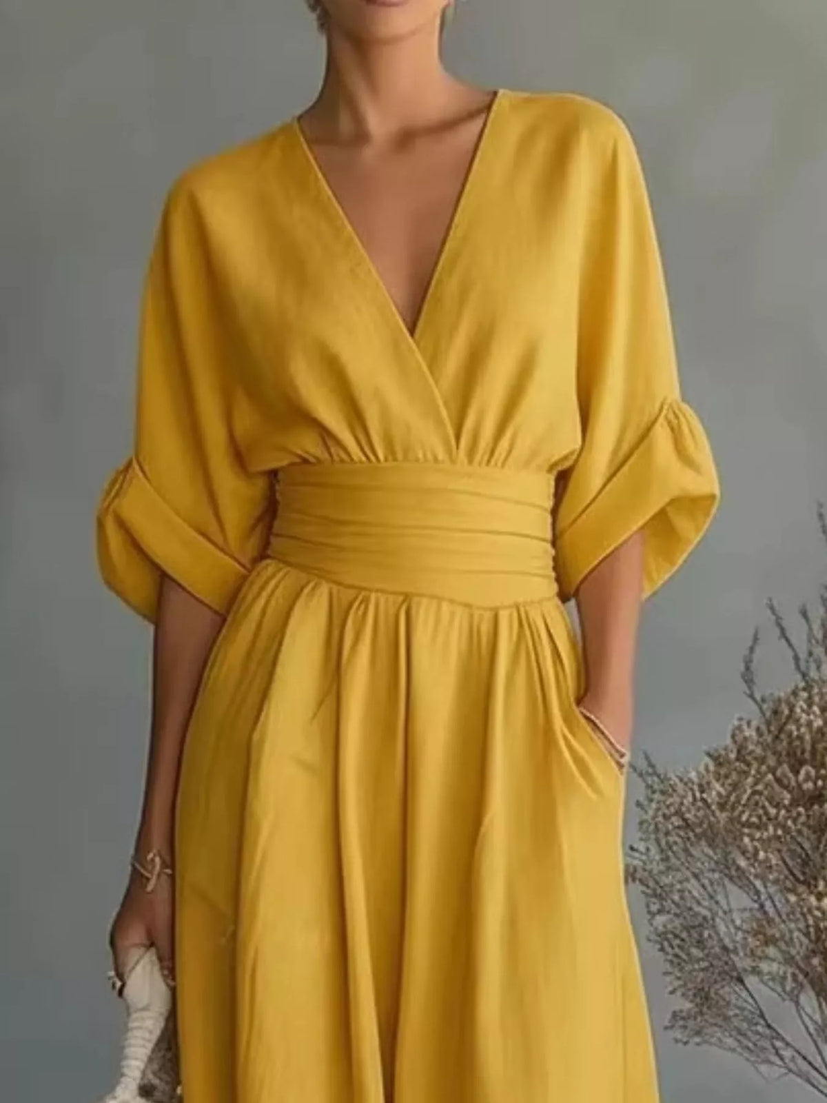 Ruched Half Sleeve Wide-Leg Jumpsuit