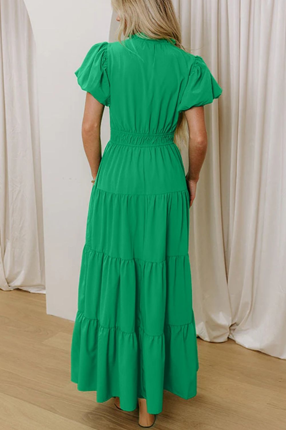 Ruffled Tiered Puff Sleeve Maxi Dress