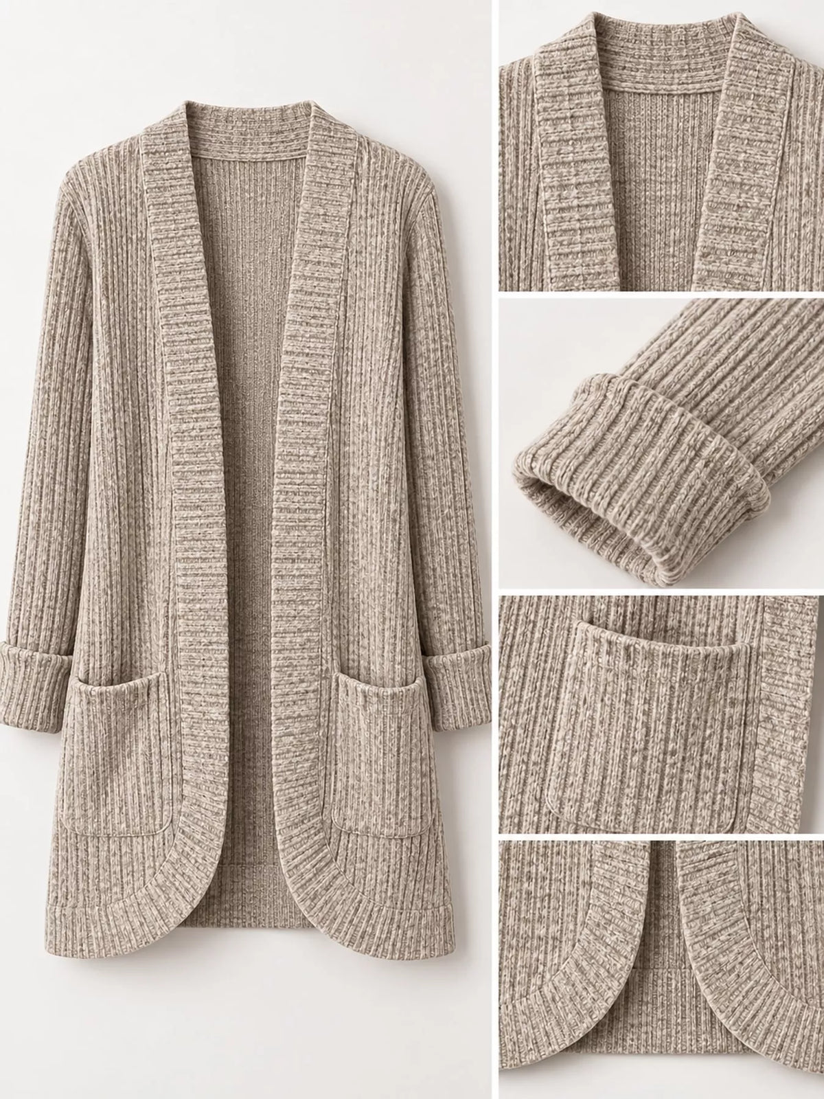 Ribbed Open-Front Longline Cardigan