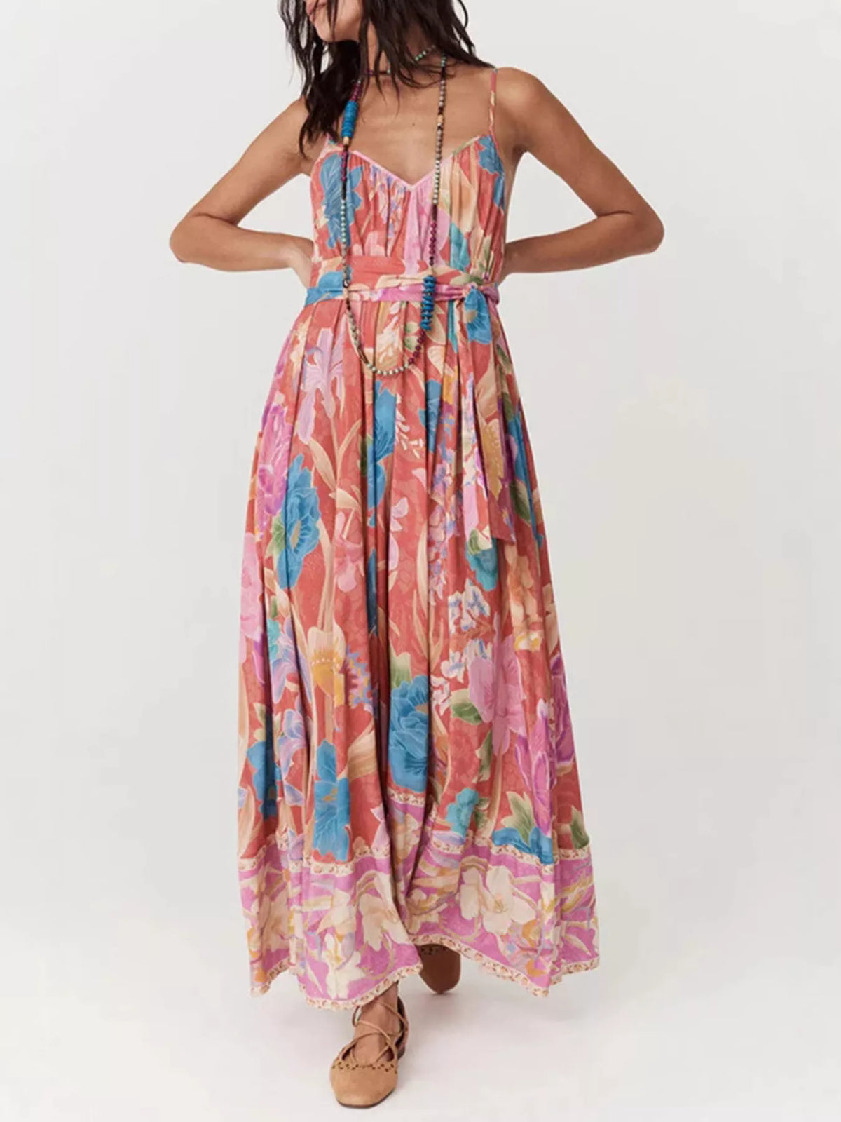 Floral Spaghetti Strap Maxi Dress in Blush Pink
