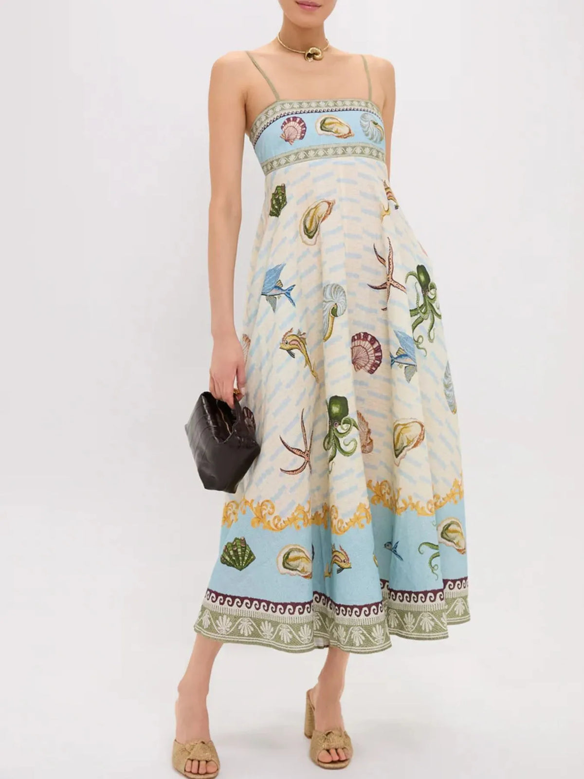 Ocean Print Spaghetti Strap Midi Dress in Picture Color by Rosaline