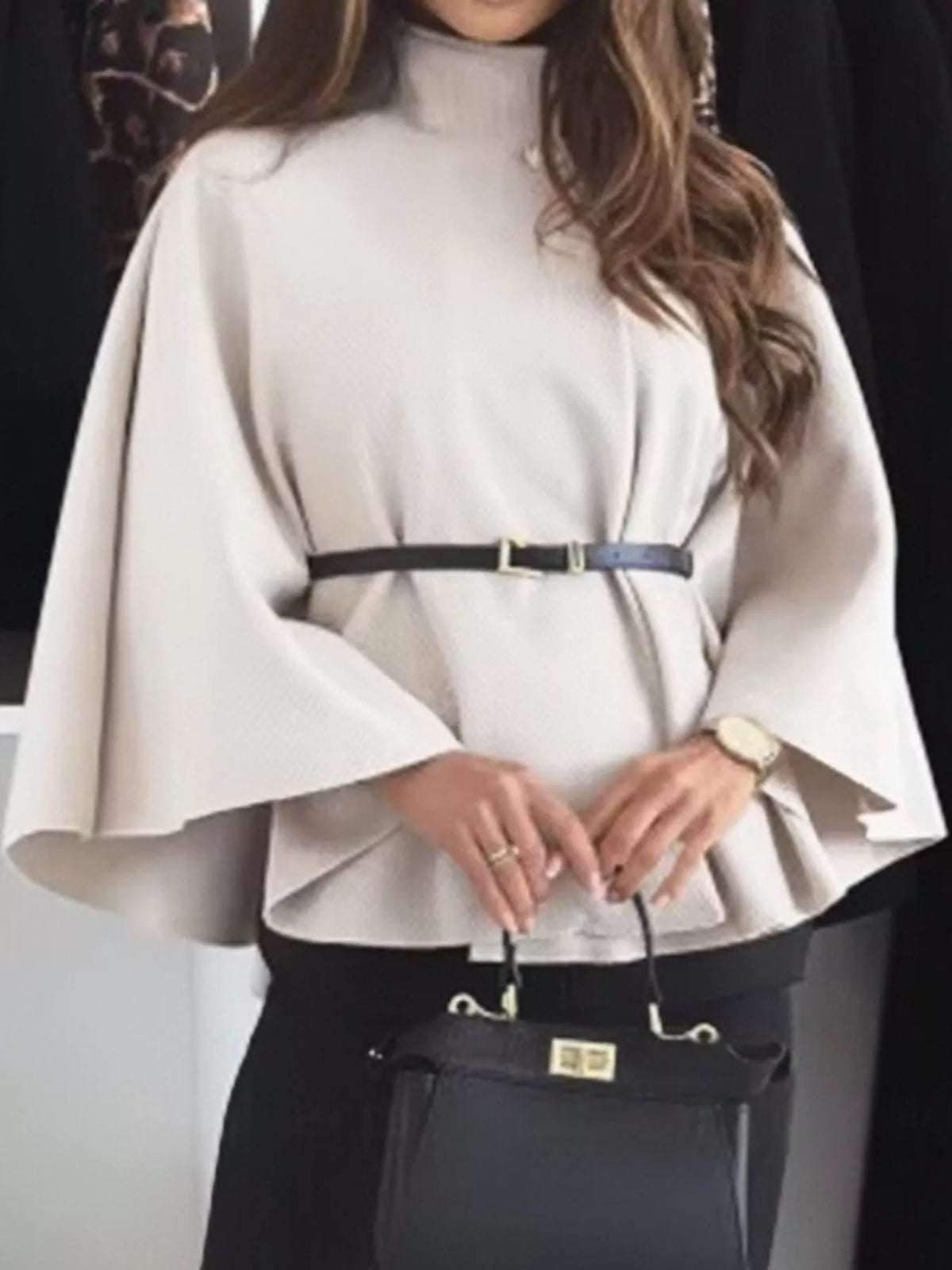 Mock Neck Cape Coat