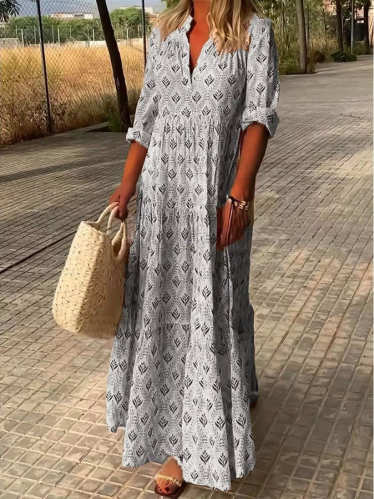 Tiered Notched Maxi Dress