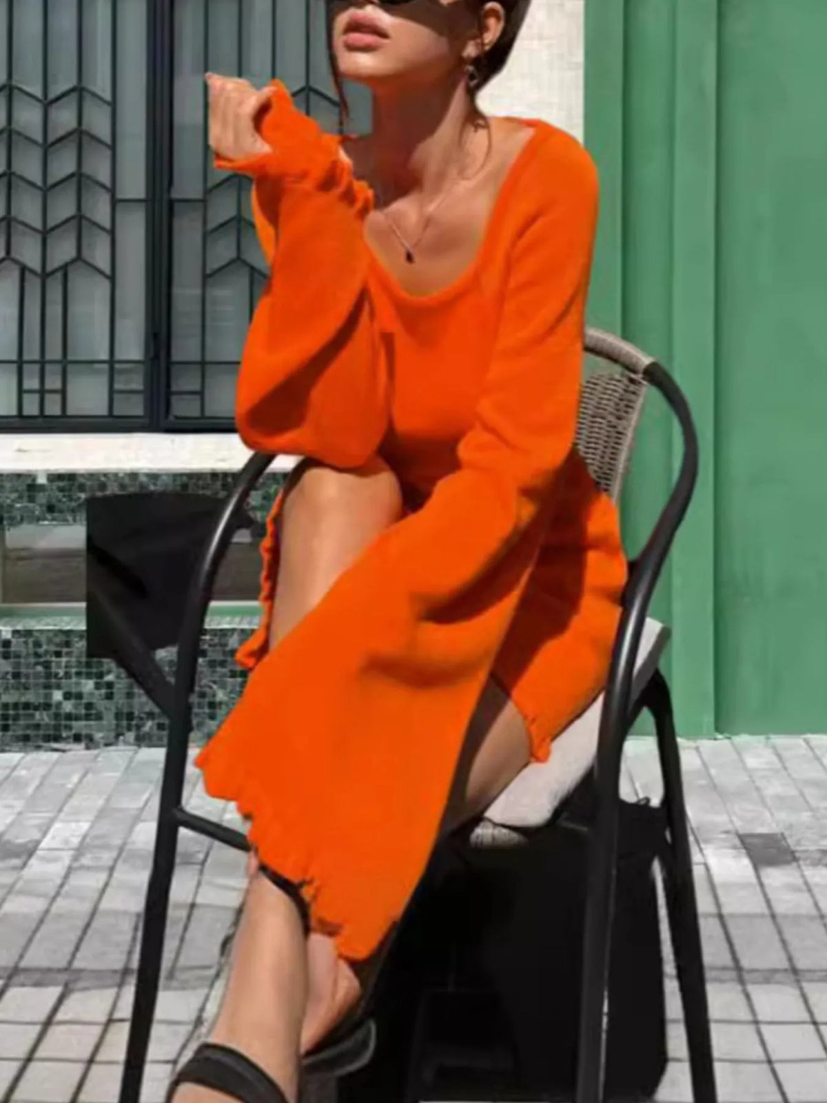 Long Sleeve Backless Sweater Dress