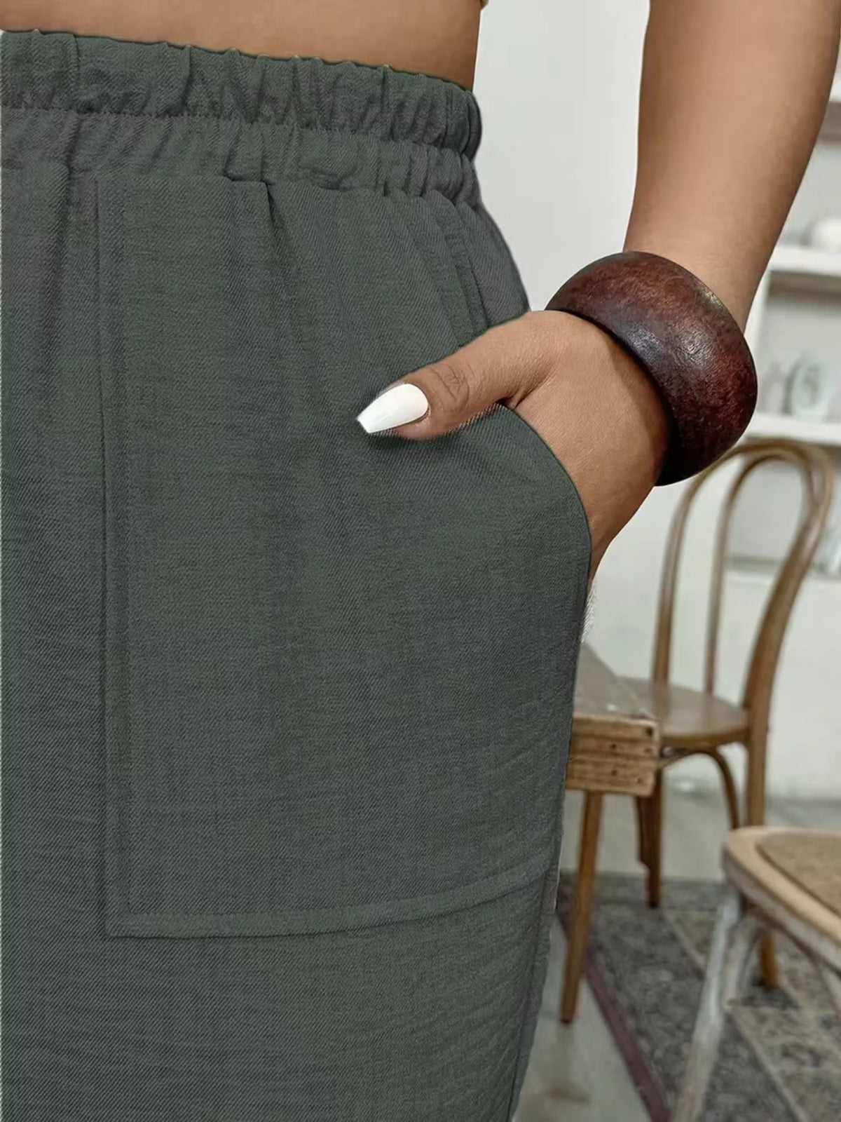 Plus Size Elastic Waist Pants with Pockets