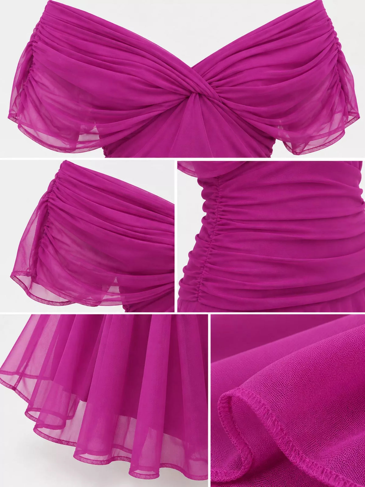 Off-Shoulder Ruched Tulle Evening Maxi Dress