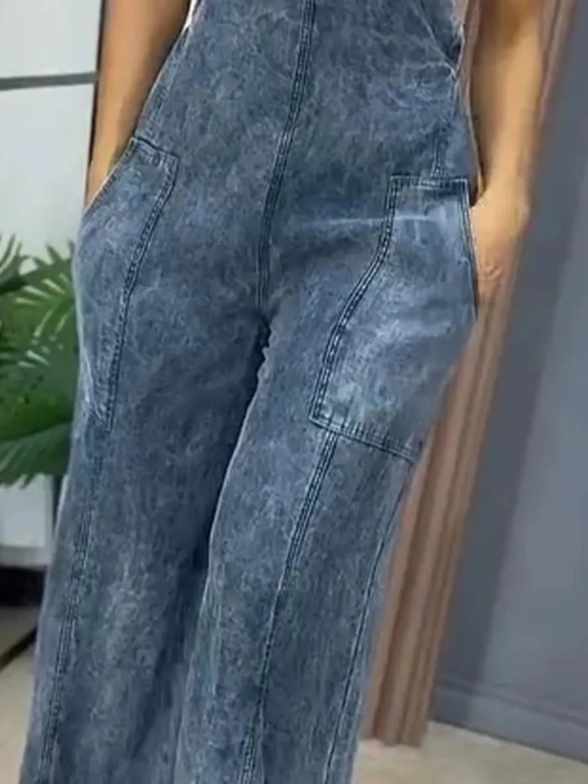 Full Size Wide Leg Washed Denim Overalls