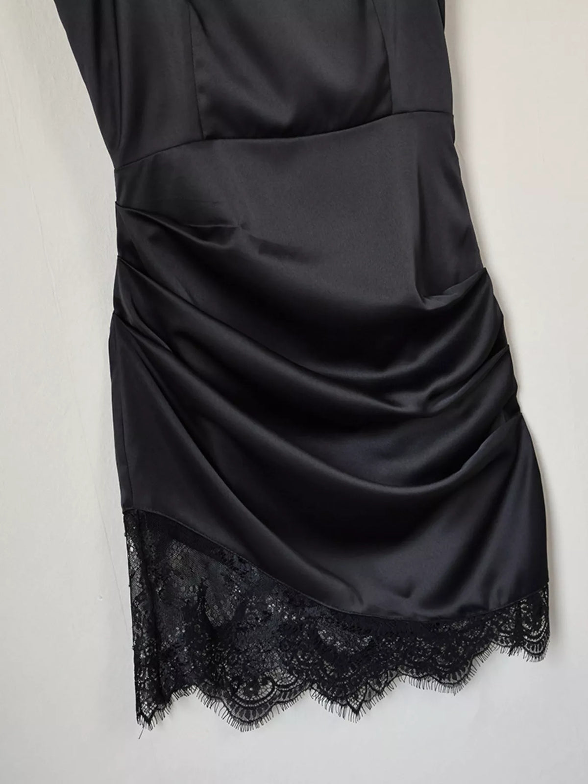 Satin Mini Dress with Lace Detachable Cape in Black