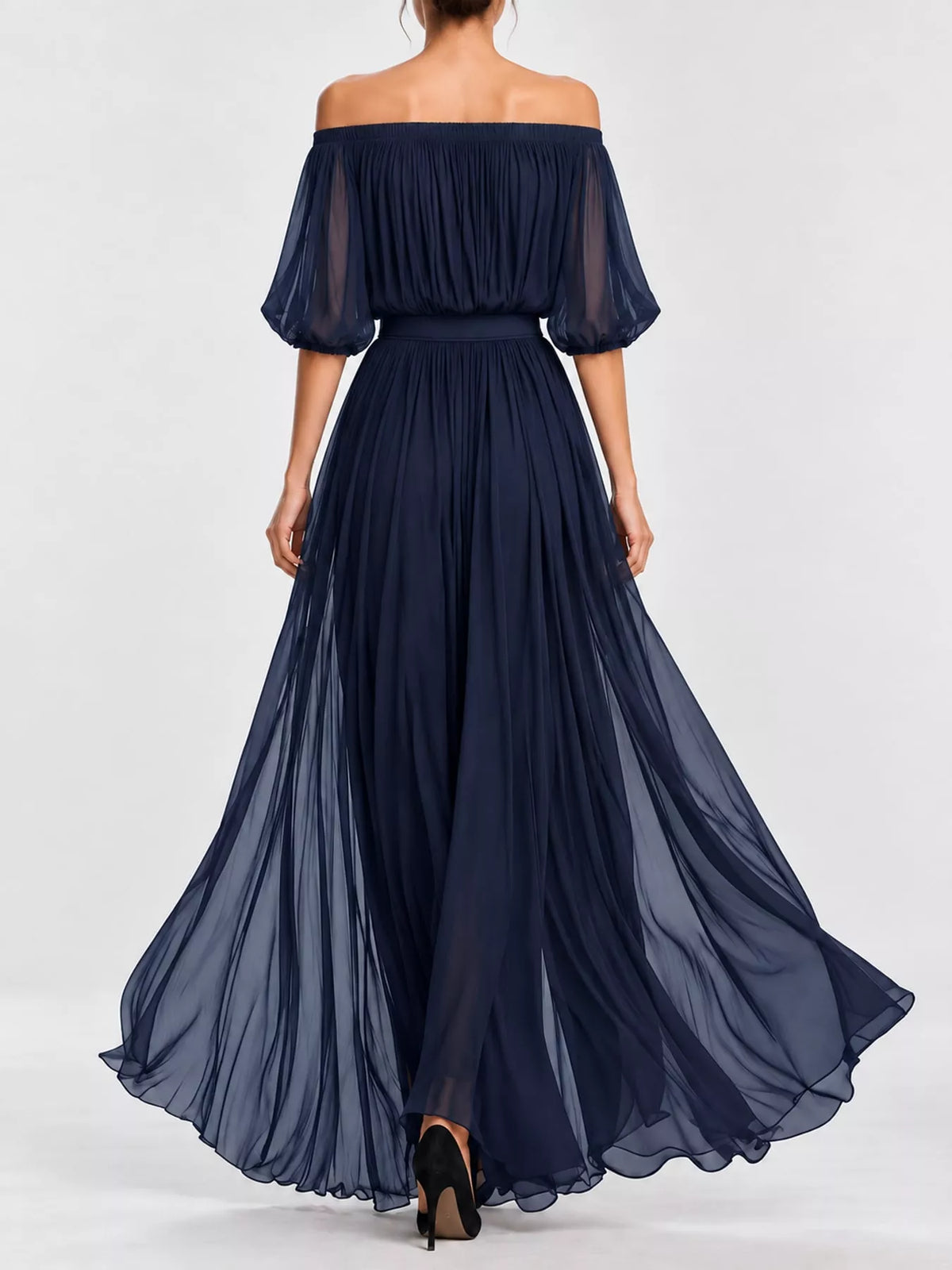 Off-Shoulder Ruched Chiffon Maxi Dress