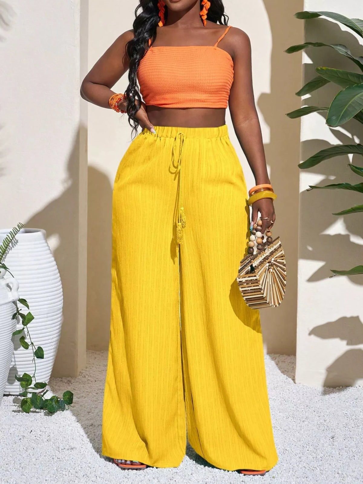 Wide-Leg Drawstring Pants