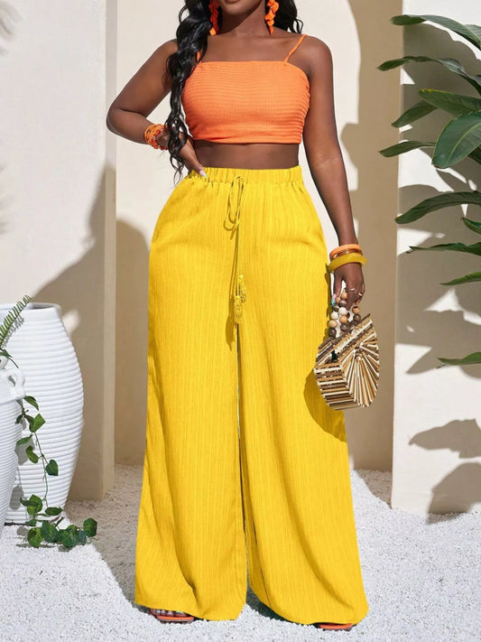 Wide-Leg Drawstring Pants