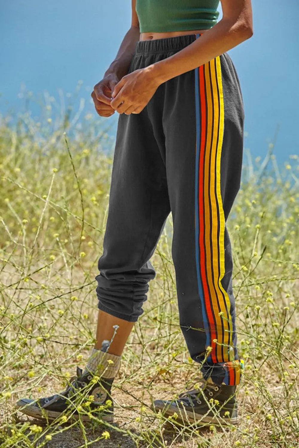 Contrast-Striped Elastic-Waist Active Pants
