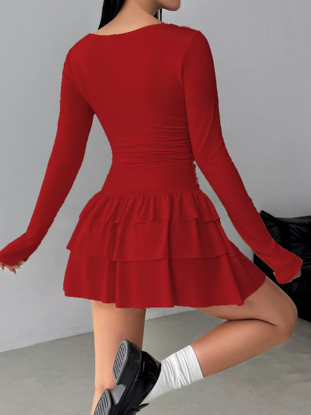Layered Ruffle Long Sleeve Mini Dress