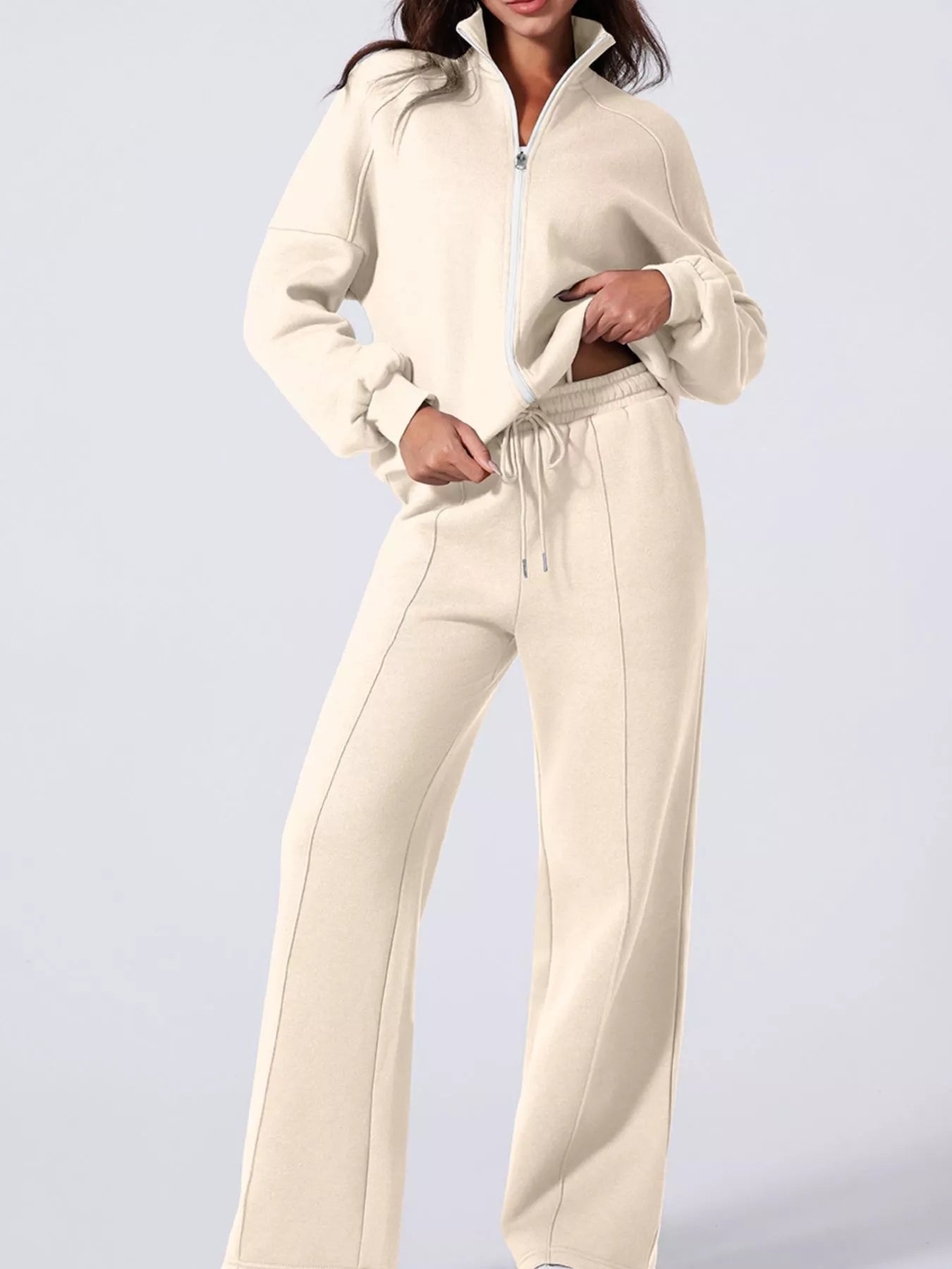 Drop Shoulder Zip-Up Jacket & Pants Set