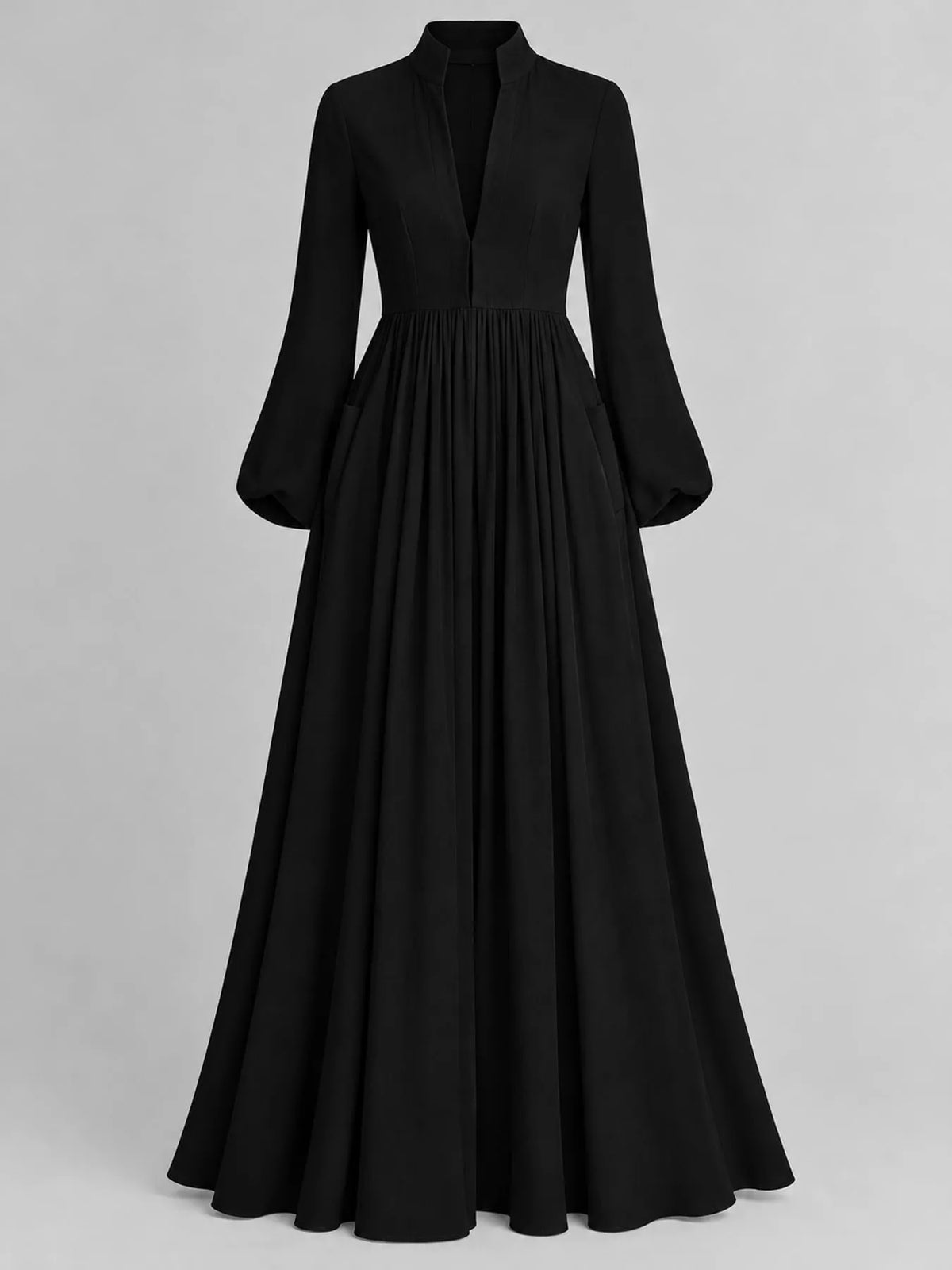 Long-Sleeve Button Front Maxi Dress