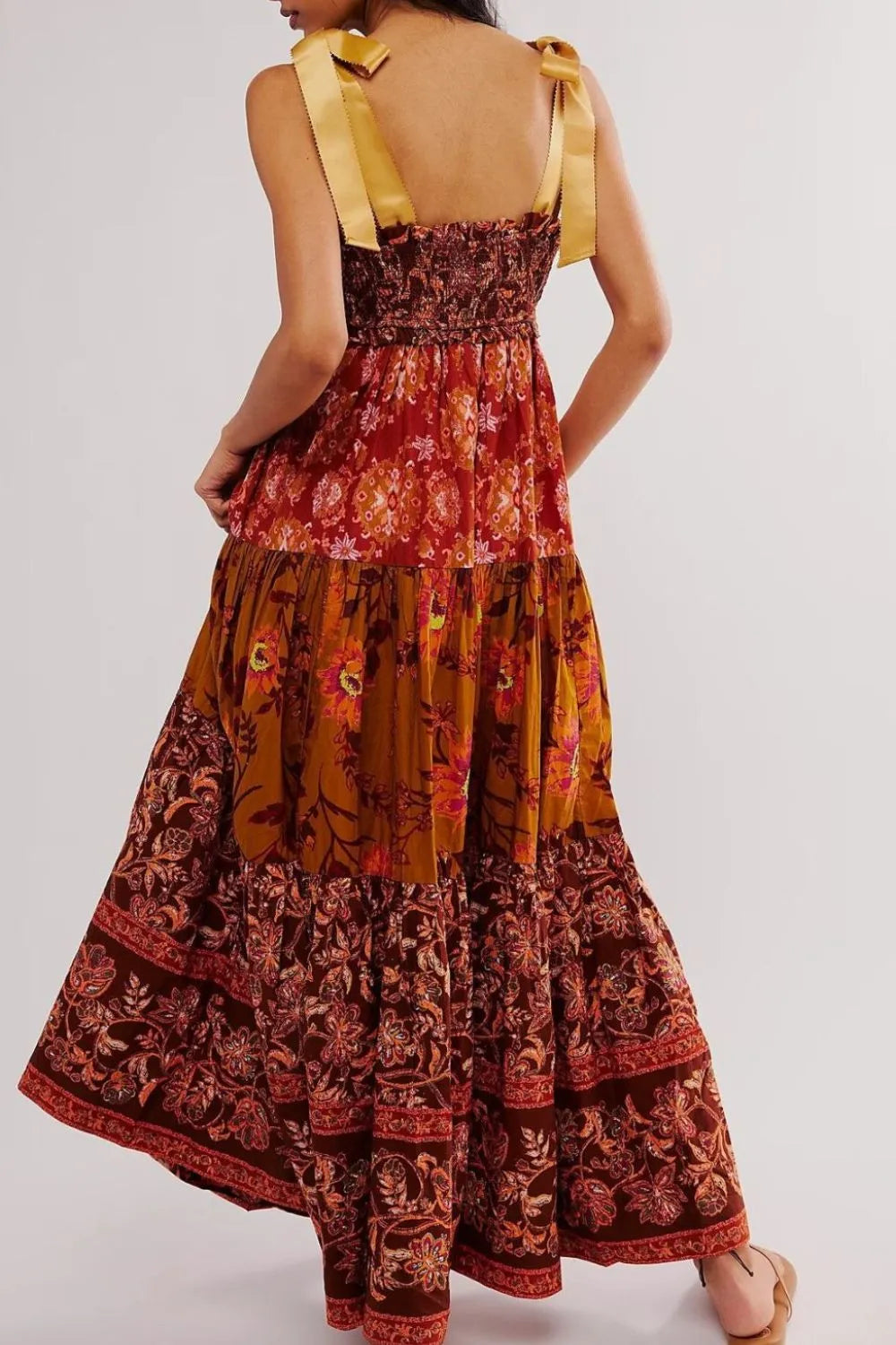 Floral Tiered Maxi Dress with Mixed Print