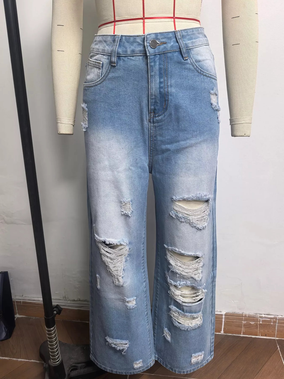 Distressed Wide-Leg Jeans