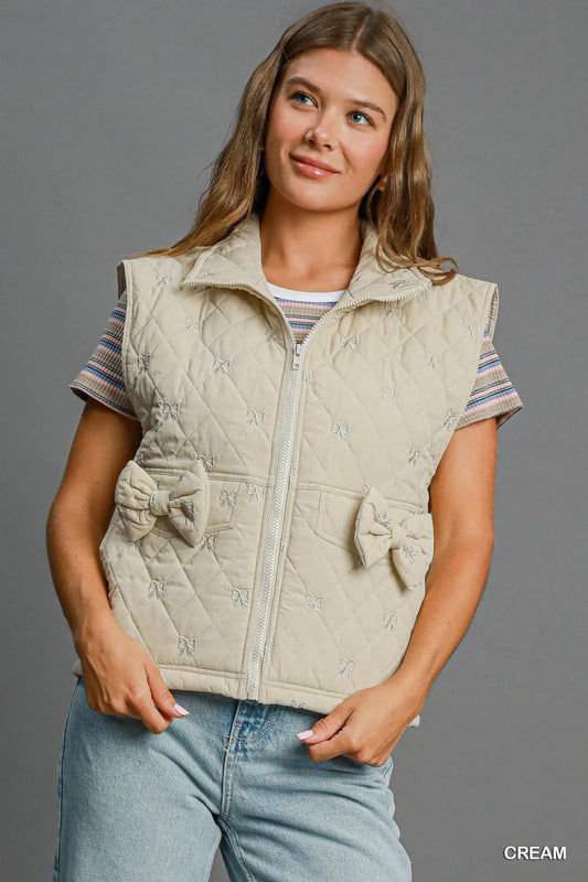 Umgee Quilted Puffer Vest in Cream