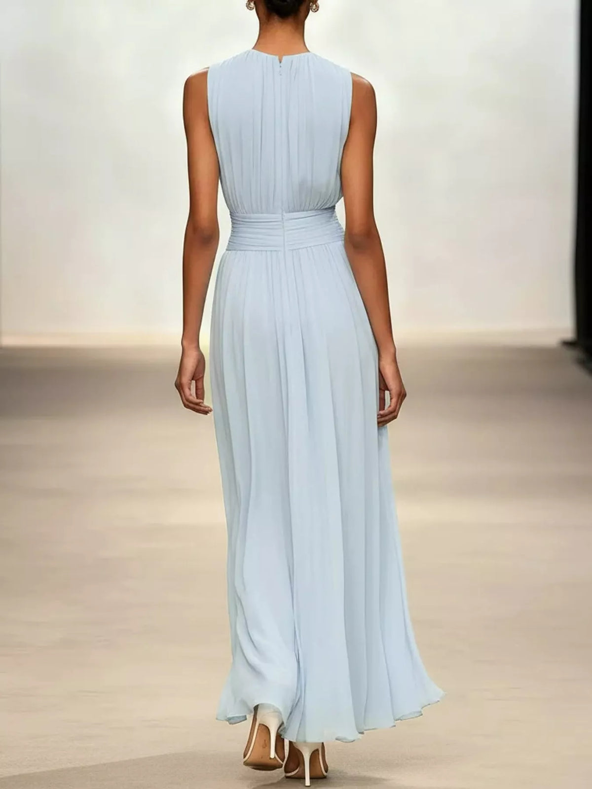 Sleeveless Ruched Chiffon Maxi Dress