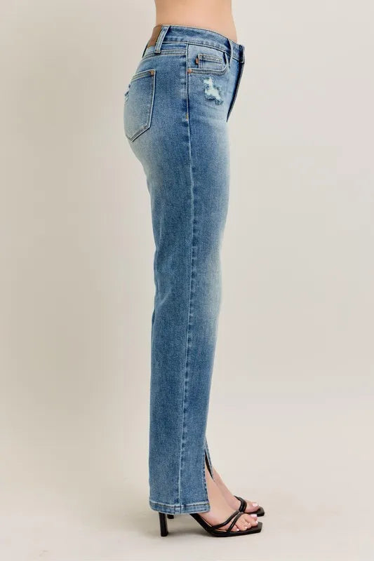 Judy Blue Vintage Slit Straight Jeans in Medium Wash in Md