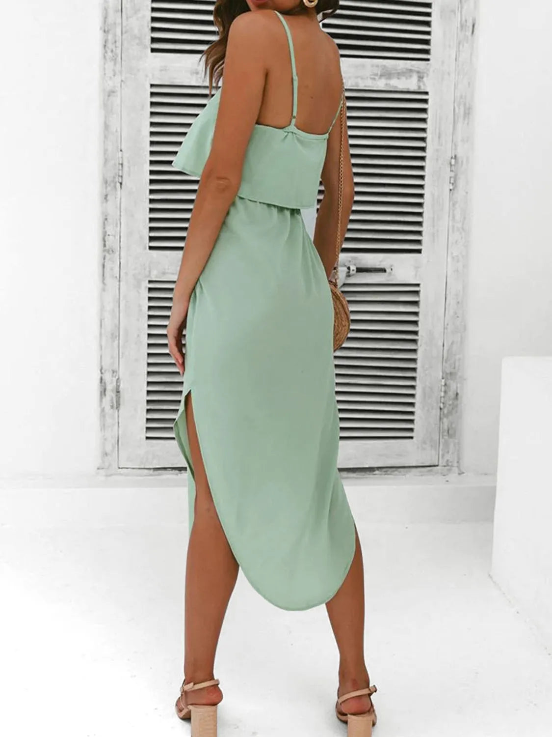 Tied Midi Cami Dress in Light Green