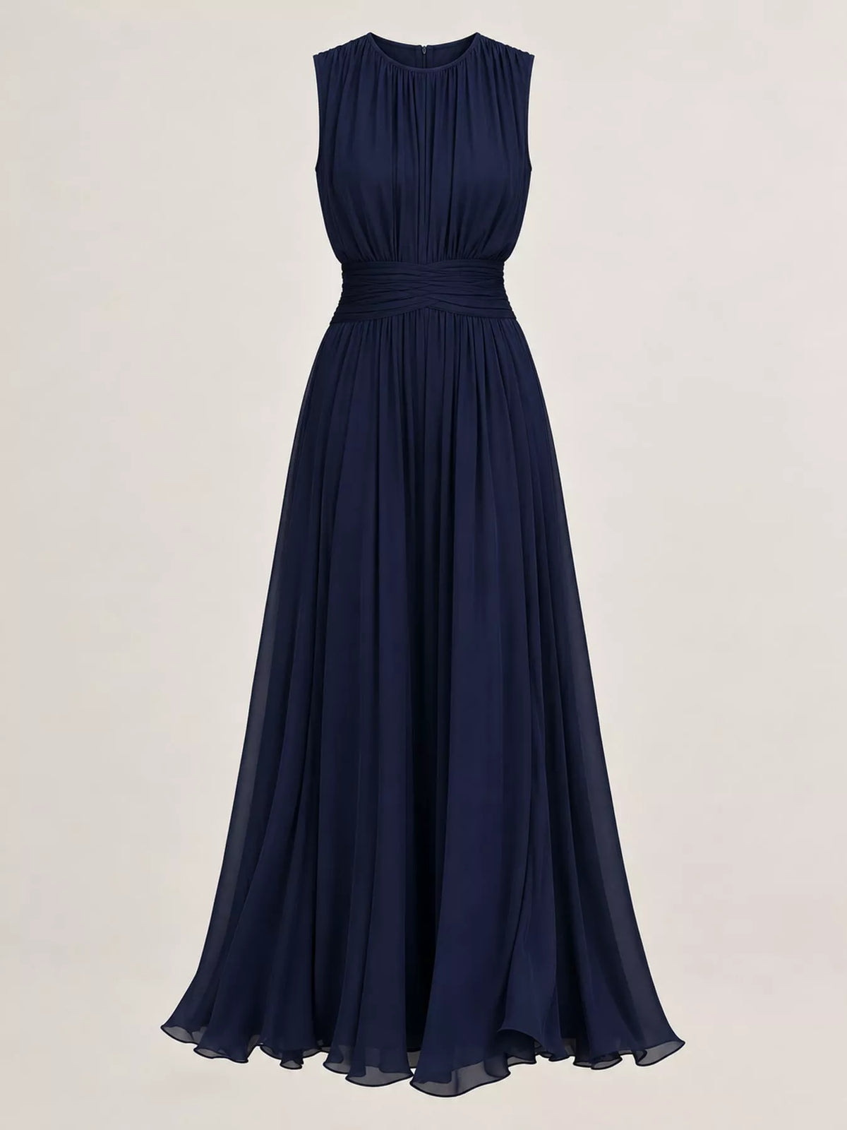 Sleeveless Ruched Chiffon Maxi Dress