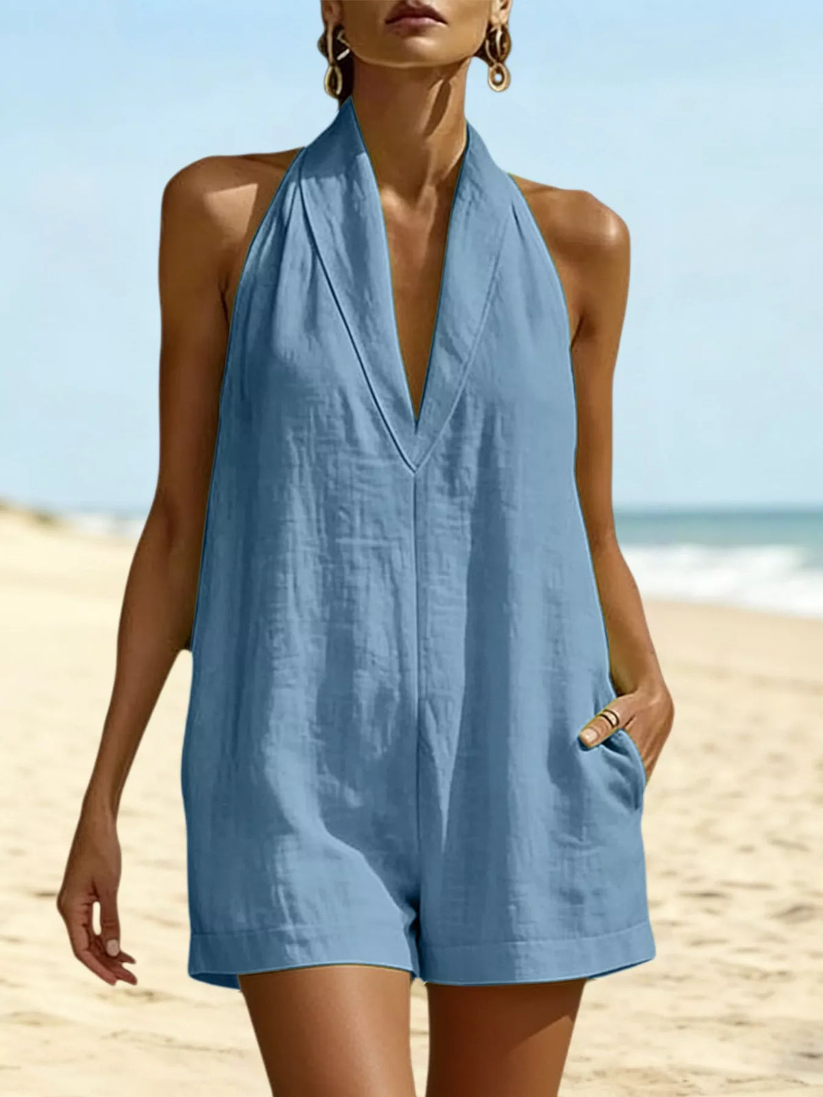 Halter Neck Pocketed Romper