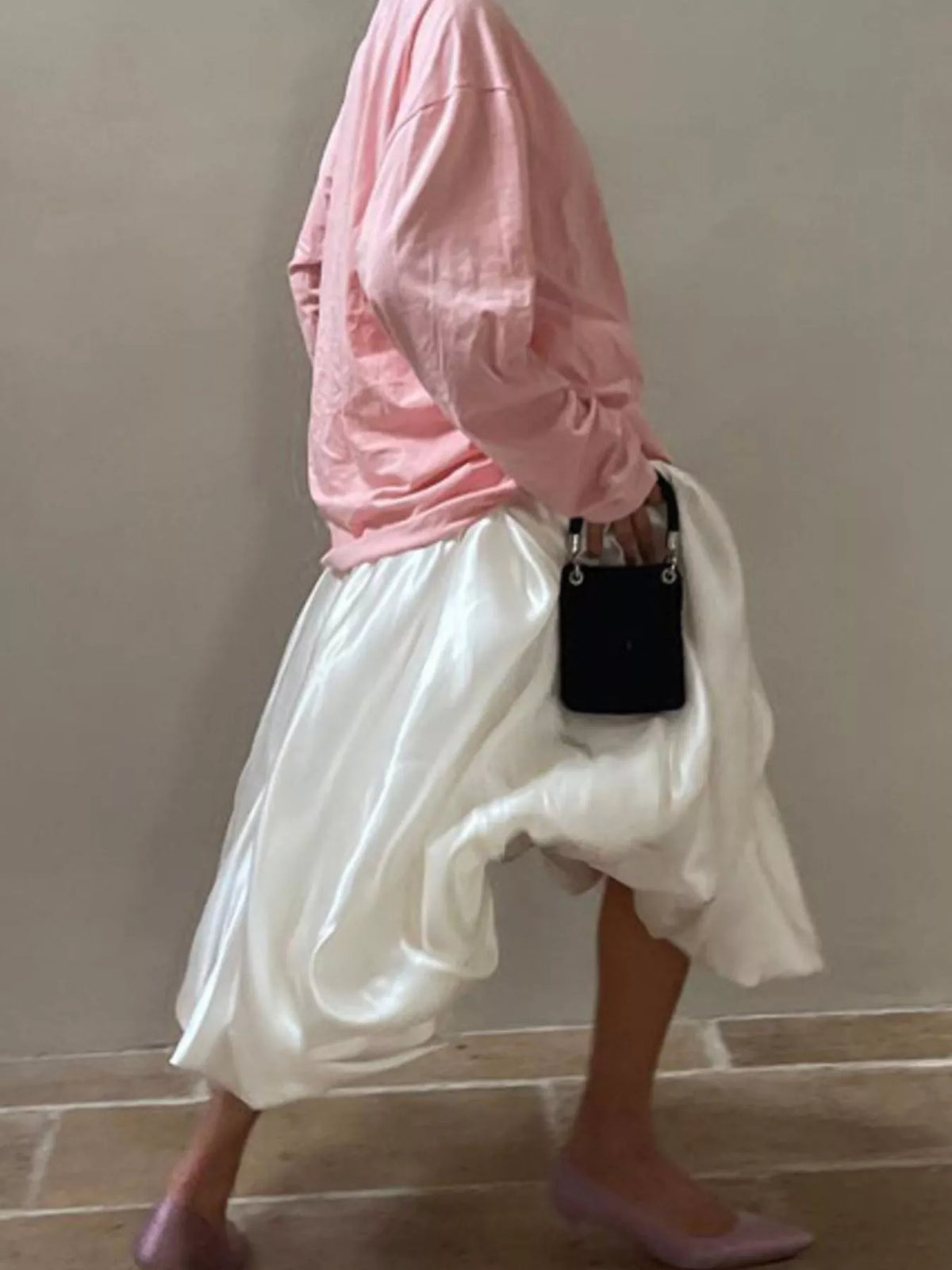 Flowy Satin Maxi Skirt in Beige