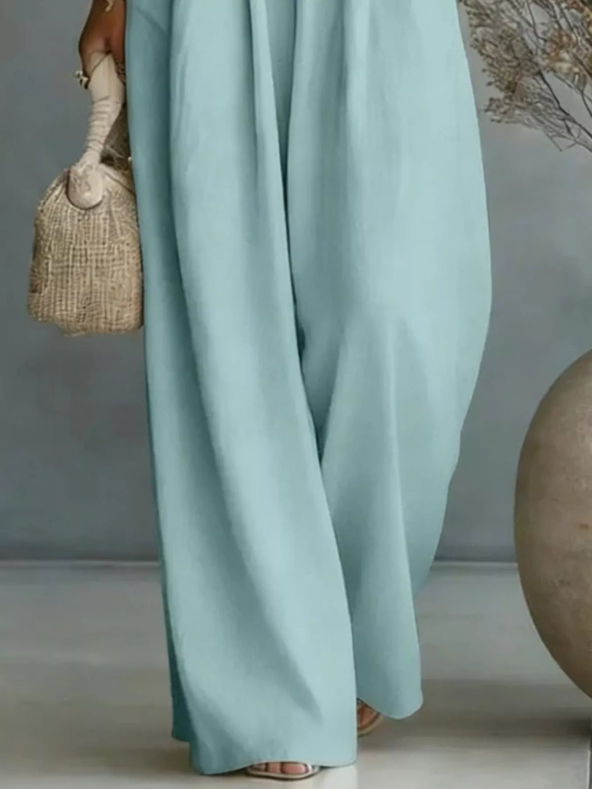 Ruched Half Sleeve Wide-Leg Jumpsuit