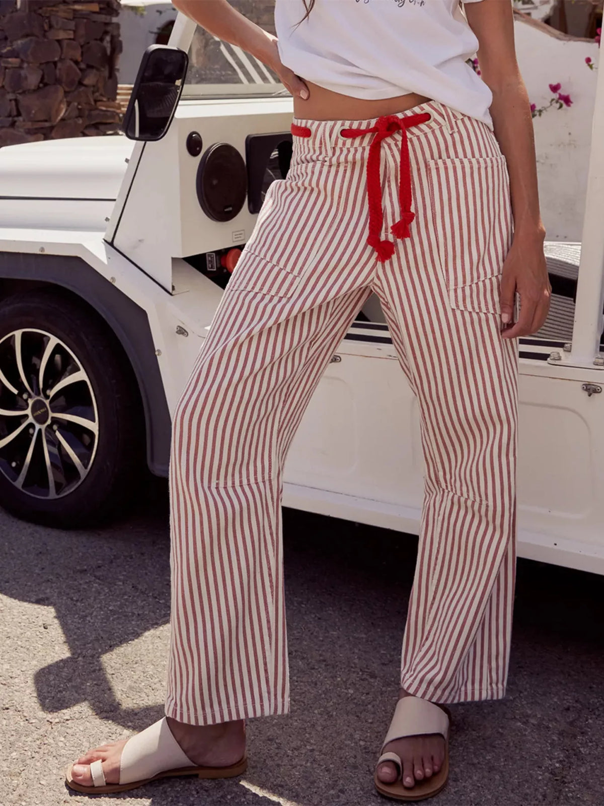 Drawstring Wide Leg Cropped Jeans by Dreamy Drapes