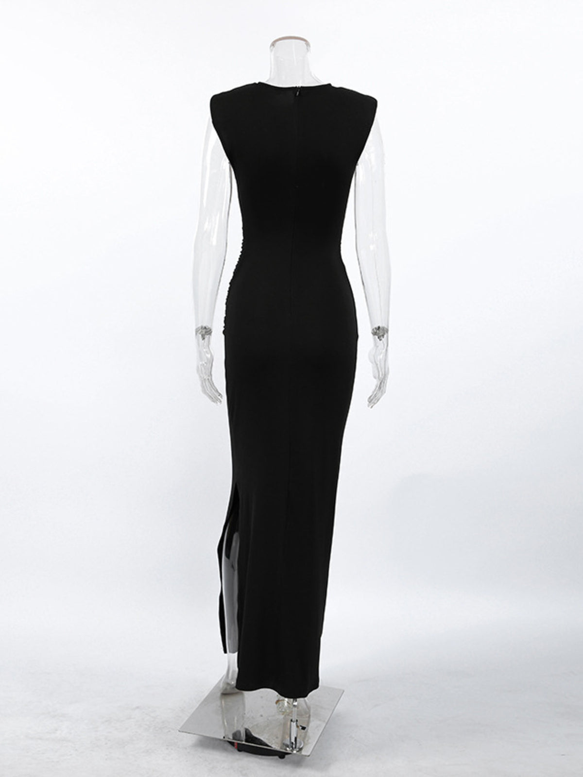 Ruched Split Maxi Dress in Black