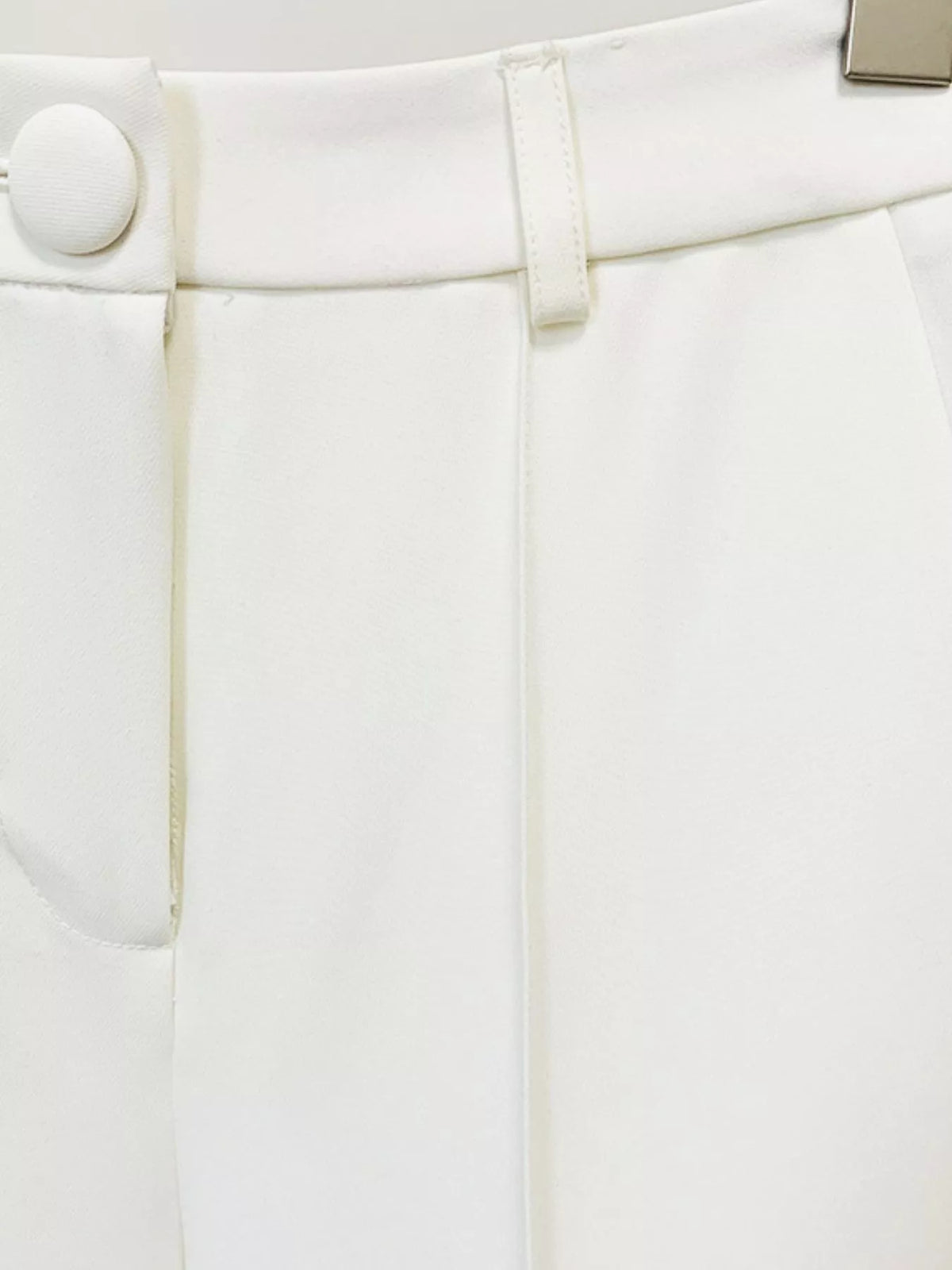 One-Button Blazer and Flared Pants Set in White