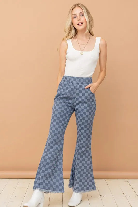 And The Why Checkerboard Bell Pants in Denim