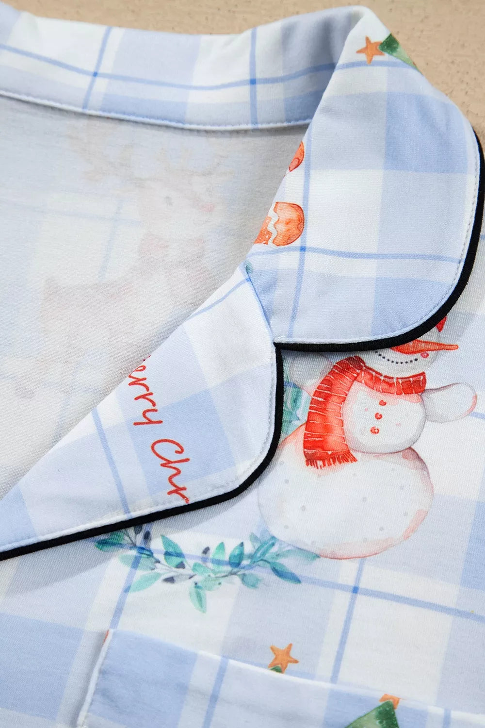 Plaid Christmas Pajama Set in Light Blue