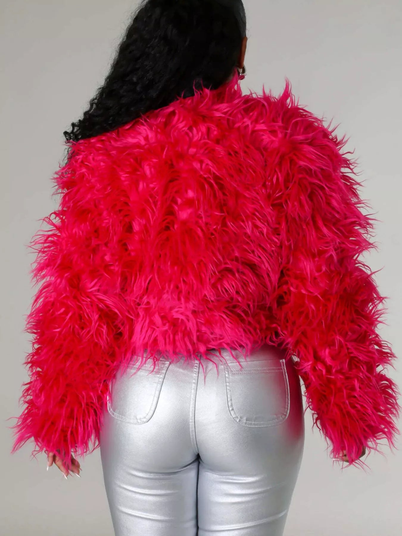 Faux Fur Open-Front Cropped Jacket