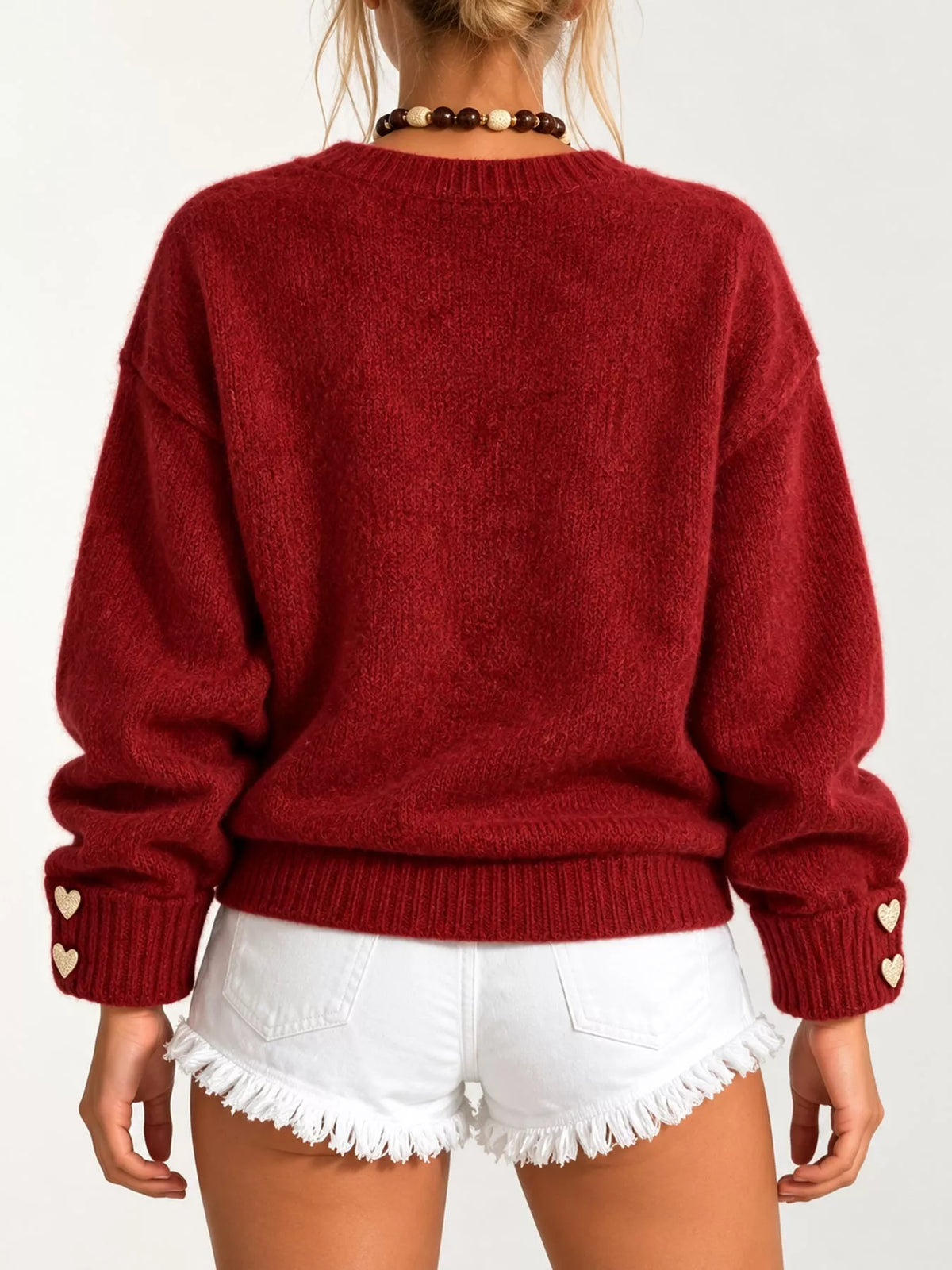 V-Neck Heart-Shaped Button Cardigan